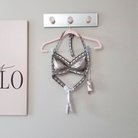 NWT Sugarfree sequin crochet metallic bikini top & bottom set - Picture 9 of 16